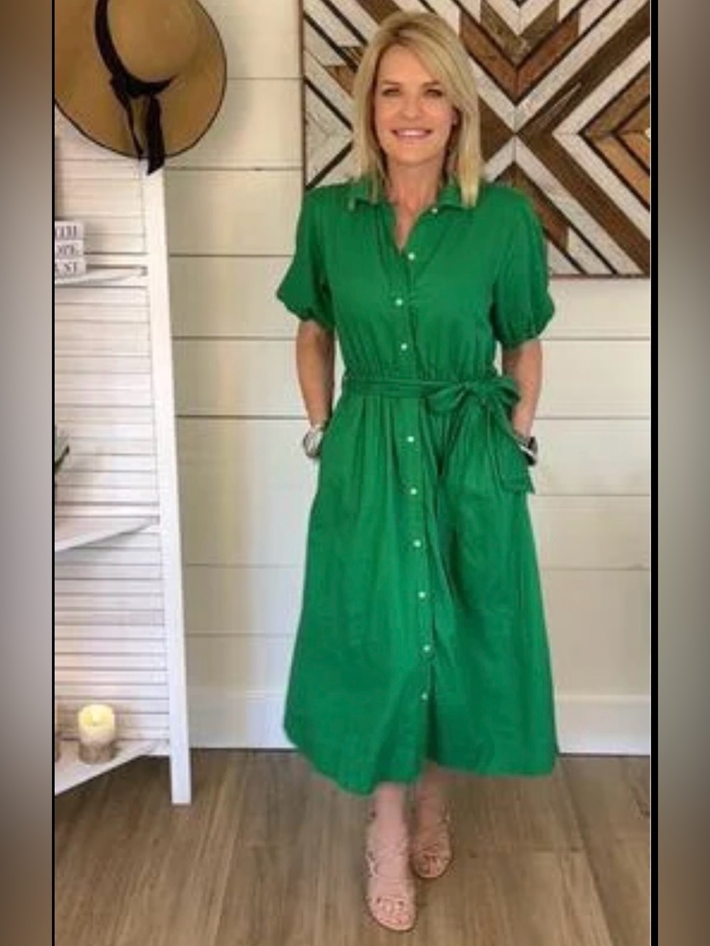 Free Assembly Women's Midi Shirtdress with Puff Sleeves